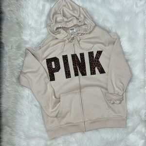 PINK EDL EVERYDAY LOUNGE Leopard Perfect full Zip Hoodie Large